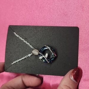 925 Sterling Silver Rose Flower Butterfly Crystal Necklace